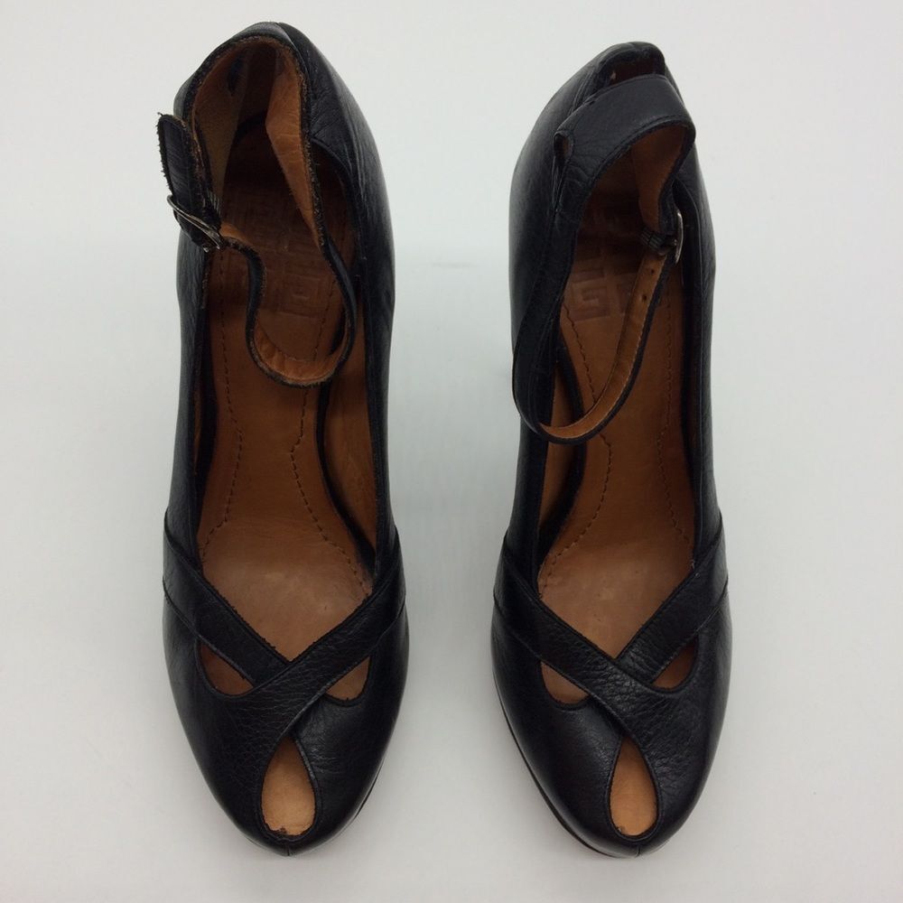 Givenchy Peep Toe Hidden Platform High Heel/Ankle Strap Pump in Black Leather